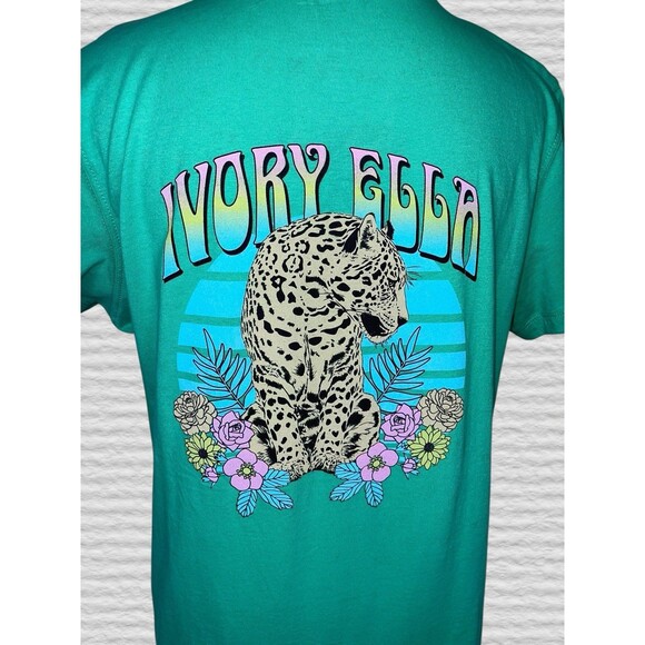 Ivory Ella Tiger Graphic Print T-Shirt LG Green Short Sleeve Crew Neck Eco Tee - Picture 5 of 6